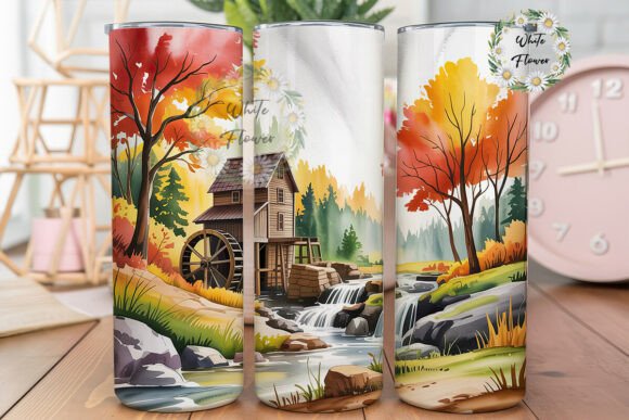 Autumn Watermill Stream 20oz Tumbler