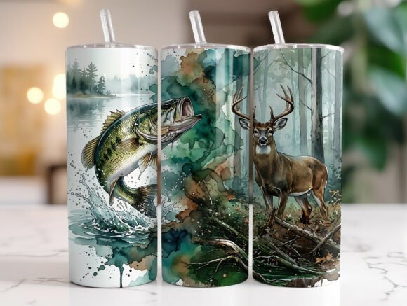 Bass Fishing Deer Hunting Forest Tumbler