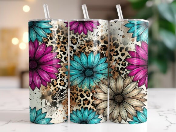 Boho Leopard Floral Sunflower Tumbler