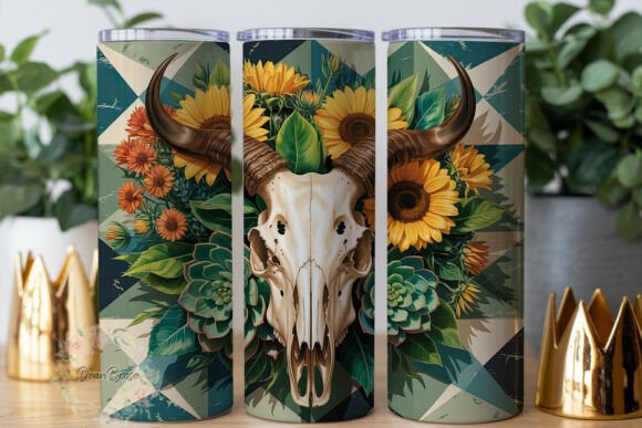 Boho Skull Sunflowers 20oz Tumbler Wrap