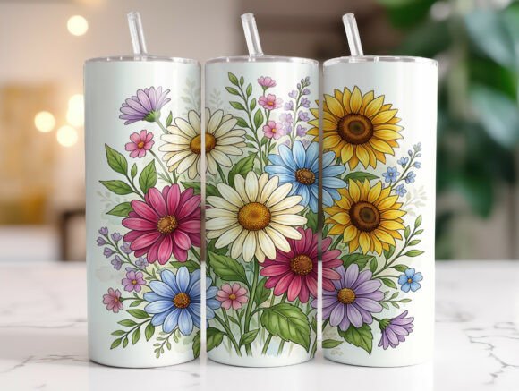 Boho Wildflower Daisy Sunflower Tumbler
