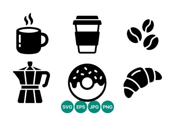 Coffee Cup Icons Black Vector Art