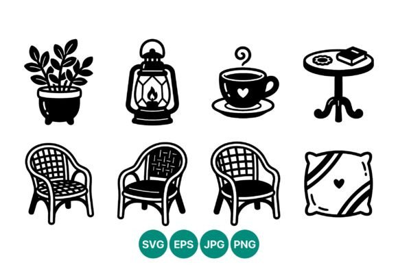 Cute Black Plant Cup Chair Icons