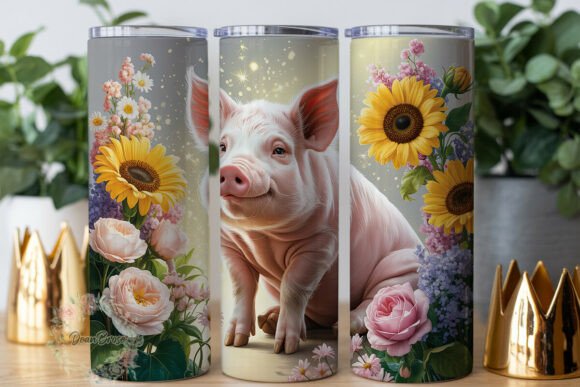 Cute Pig Sunflower Garden 20oz Tumbler W