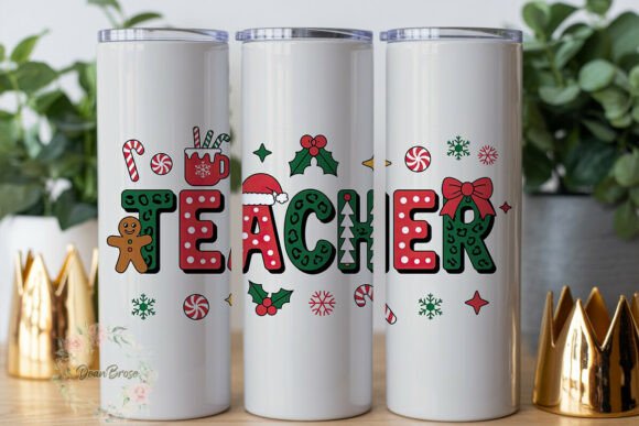 Festive Teacher Tumbler Wrap PNG