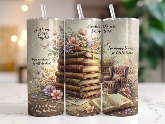Floral Book Lover 20 Oz Tumbler Wrap PNG