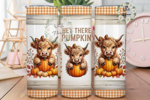 Fluffy Cow Pumpkin Fall Tumbler Wrap PNG