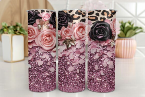 Glitter Leopard Tumbler Wrap PNG