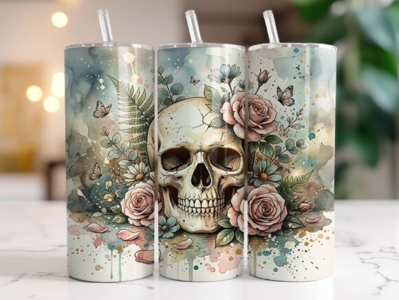 Gothic Skull Rose Floral Tumbler Wrap