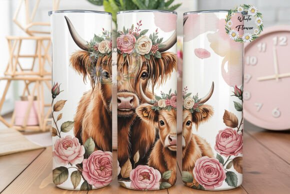 Highland Cow Mama Baby Tumbler Wrap PNG