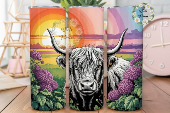 Highland Cow Sunset Field 20oz Tumbler