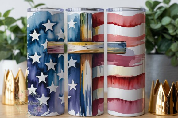 Patriotic Cross Watercolor Tumbler Wrap