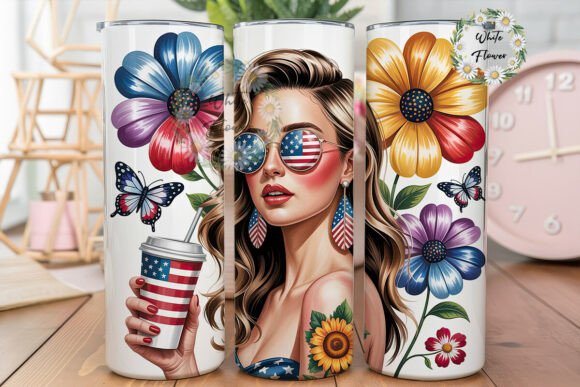 Patriotic Woman Sunflowers 20oz Tumbler