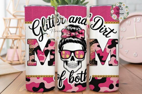 Pink Camo Skull Messy Bun 20oz Tumbler