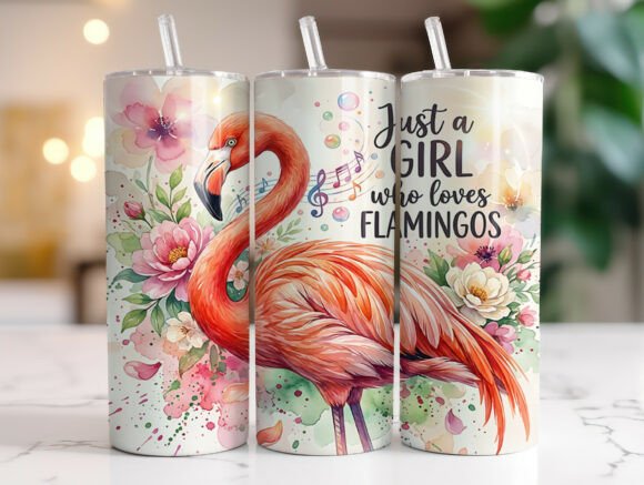 Pink Flamingo Floral Tumbler Sublimation