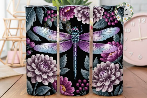 Purple Dragonfly Floral 20oz Tumbler