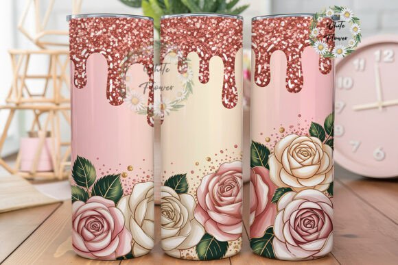 Rose Gold Glitter Drip 20oz Tumbler Wrap
