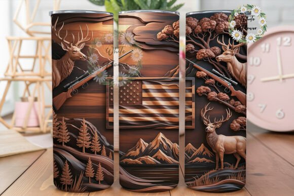 Rustic Deer Flag 20oz Tumbler Wrap