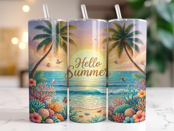 Tropical Hello Summer 20 Oz Tumbler Wrap