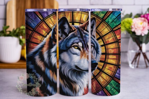 Wolf Stained Glass 20oz Tumbler Wrap